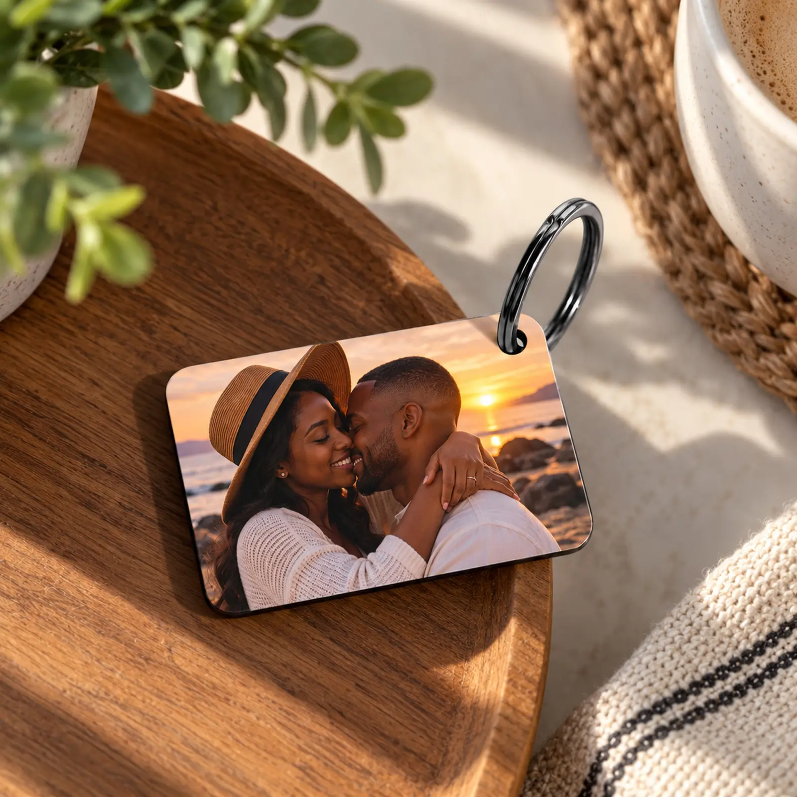 Wooden Rectangle Photo Keyring - Image 2